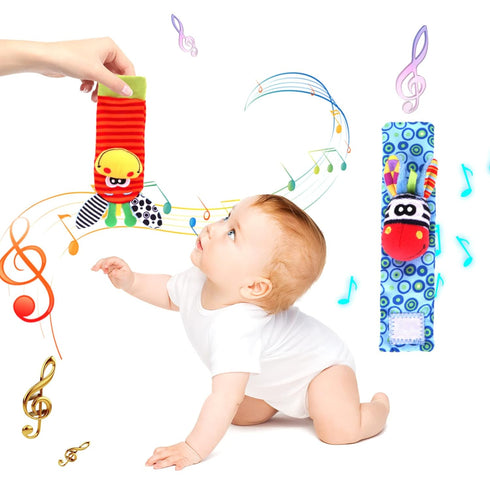 Wrist Rattle Foot Finder Socks Set - Newborn Soft Sensory Toys, Baby Rattles for 0-3 6-12 Months