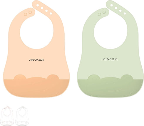 Silicone Bibs for Babies and Toddlers - Adjustable Waterproof Soft Durable Bibs with Large Pocket for 6M+
