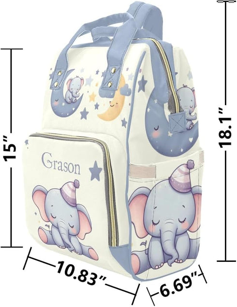 NZOOHY Mommy Backpack Cute Elephant Personalized Diaper Bag with Name Large Capacity Bag Multi-Function Travel for Mom