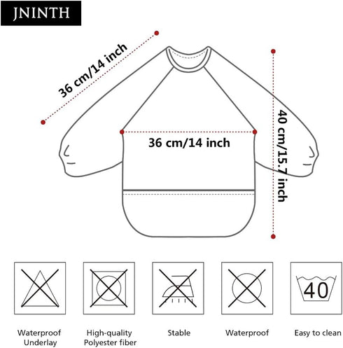 JNINTH Baby Bibs Waterproof and Wipeable - Eat and Play Smock Apron (6-36 Months)