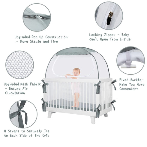 L RUNNZER Baby Crib Tent, Pop Up Crib Canopy to Keep Baby from Climbing Out, Safety Crib Net Mosquitoes Net