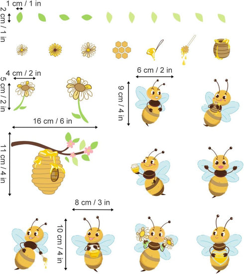 Yellow Bee Wall Stickers, Flower Beehive Branch Wall Decals Art Decor for Kids Bedroom Nursery Playroom