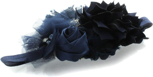My Lello Baby Headband, Shabby Fabric Flower Cluster, Stretchy Elastic Navy