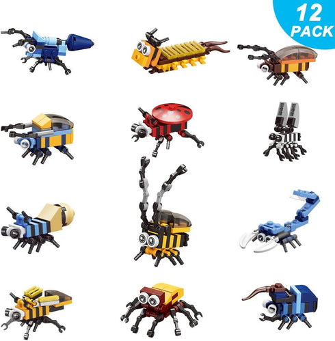UMEELR 12 Pcs Prefilled Easter Eggs with Insect Animal Building Blocks, Surprise Toys for Kids Easter Party