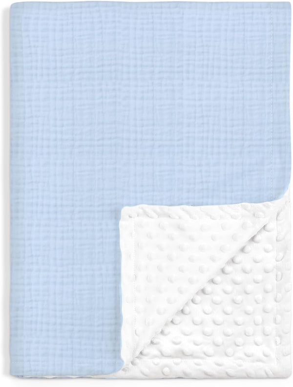 Baby Blankets for Boys, Soft Nursery Minky Blankets with Muslin and Dotted