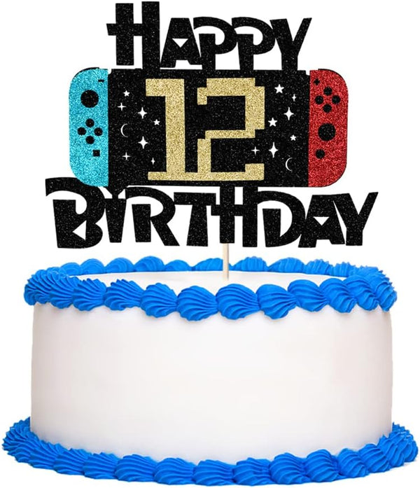Video Game Happy 12th Birthday Cake Topper, Boy's 12th Birthday Level Up Party Decoration Supplies