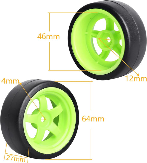 12mm Hex RC Drift Car Wheels and Hard Slick Tires for 1/10 Scale Traxxas HSP Redcat Tamiya HPI Kyosho On-Road Drifting Car, Set of 4