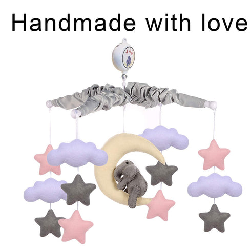 12 Baby Crib Mobile with Elephants, Clouds and Stars,Baby Mobile Musical Crib Mobile Music Box with Lullabies (Elephant