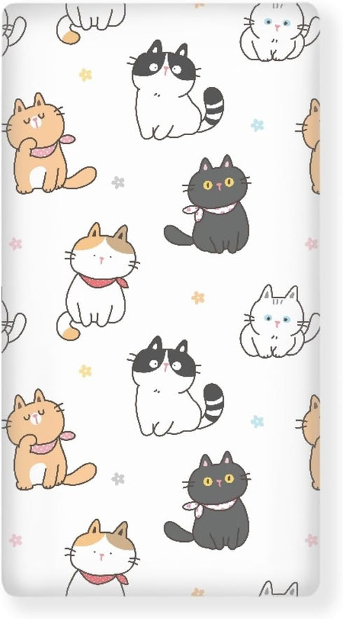 Winpema Cat Flower Fitted Crib Sheet Cartoon Cats Baby Crib Sheet Fit Standard