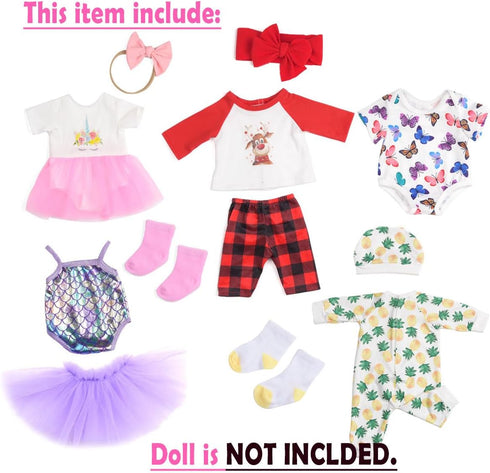 Baby Doll Accessories, 5 Set of Doll Clothes, Dress, Bodysuits Outfits for 15 Inch to 18 Inch Dolls, 15 Inch Baby Dolls, 12 PCs in Total Doll Clothes and Accessories