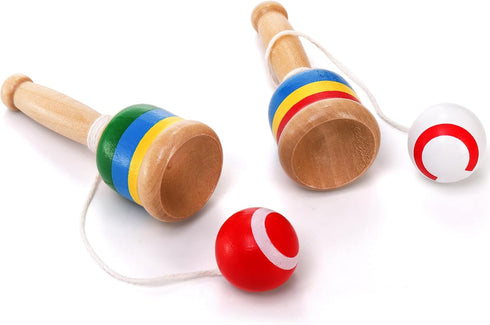 12 Pcs Wooden Catch Ball Game, Mini Wood Ball Catching with String Cup, Vintage Fun Party Game for Lawn Camping