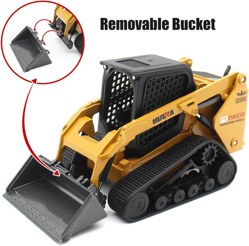3 1 1/50 3+ Mostop Construction Truck Toy in Skid Steer Loader with Metal Forklift and Grab Shovel Construction