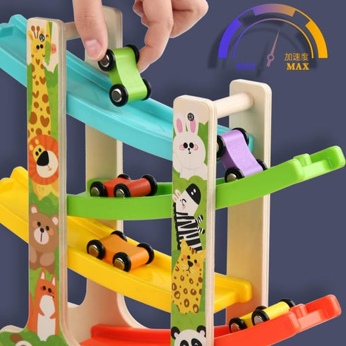 TUYFKDS 1 2 3 4 8 1-3 Wooden Car Ramp Toy for Year Old Boys and Girls Level Toddler Race Track with Mini Cars Garage