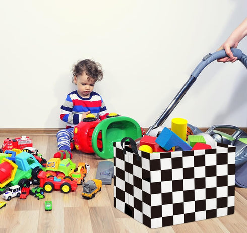 HIYAGON Rectangular Car Basket for Boys Checkered Basket Kids Baby Storage Bin Toy Organizer Box Car Room Decor(Racing