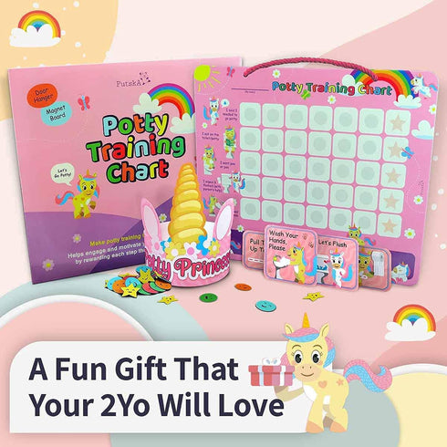 Potty Training Reward Chart, 35 Reusable Stickers, Crown, Instructional Stickers, Unicorn