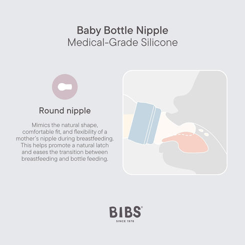 2-Pack, 5 Oz, 0+ -150ml (Pack 2) BIBS Baby Bottles Round Silicone Nipple, Anti-Colic System for Gas Reduction.