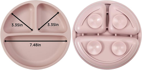 PandaEar Silicone Baby Feeding Set, 9PCS Self Feeding Utensils, Suction Plate, Bowl, Bibs, Pink