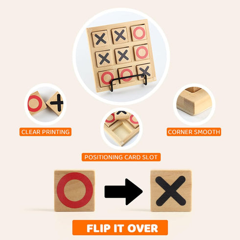 Wooden Tic Tac Toe Game - Small 5.9 Inch Travel Board Games, Coffee Table Decor
