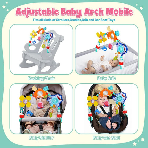 0 3 6 9 12 24 Baby Stroller Car Seat Toys,Adjustable Crib Mobile Activity Arch Toys with Sound Toy and Baby Hanging