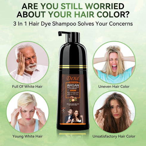 Instant Black Hair Dye Shampoo for Gray Hair Coverage | Hair Color Shampoo for Men/Women | 3 in 1-100% Grey Cover,