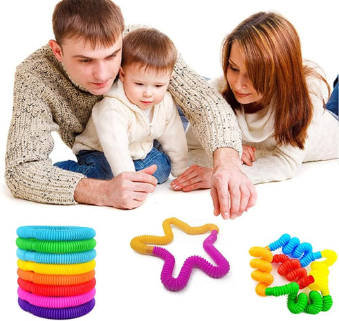 Pop Tubes, 14 Pack Fidget Toys for Kids, Sensory Toys for Stress and Anxiety Relief, Learning Toys for Toddlers