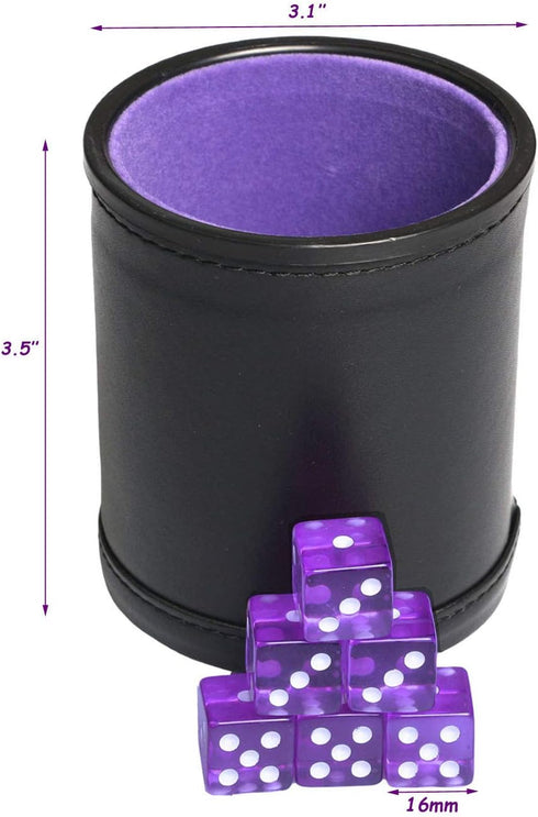 Leatherette Dice Cup with Felt Lining, Quiet Shaker for Playing Yahtzee/Farkle/Liars Dice/Board Game