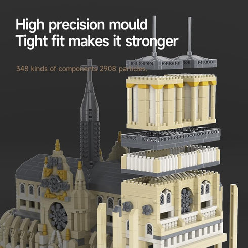 TzFioy Set (2908 Notre Dame de Paris Micro Brick Building Pieces) Landmark Model Educational Toy Gift for Kids