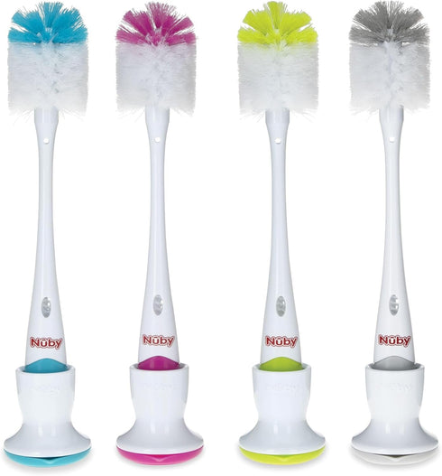 Nuby 2 in 1 Bottle and Nipple Brush with Stand, 1 Pack,