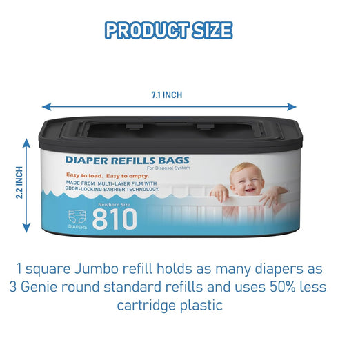 Fununcat 810 4 Packs Jumbo Square Refills Disposal Bags Refill Compatible with Diaper Genie Classic, Compact and Select
