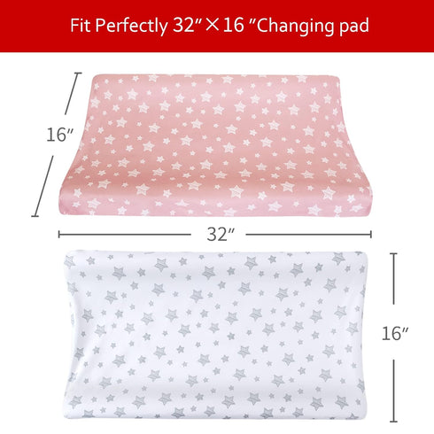 4 Pack, 32"x16" Cozy 4-Pack Changing Pad Cover for Girls Lovely Print Soft Unisex Diaper Change Table Sheets, Fit