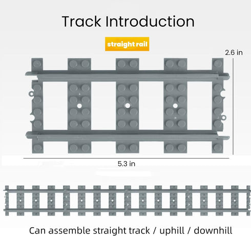 Finger Rock City Train Tracks Building Block Set, 212 Pcs Flexible Rails for Kids - Straight Curved Tracks for Railroad