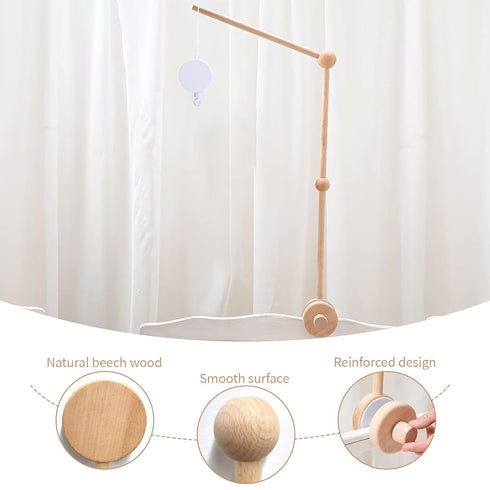 Set Baby Crib Mobile Arm Wooden Holder with Rotating Music Box Nursery Decor Attachment Safe Anti Slip for Baby Girls
