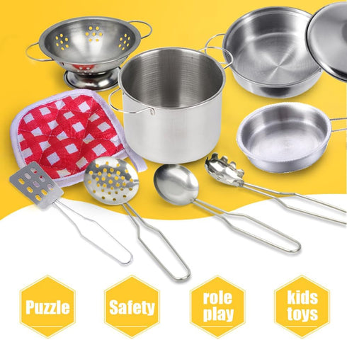 Tiny Cookware Utensils Pretend Play Kitchen Toys, Stainless Steel Cooking Set, Montessori Kitchen Playset for Kids,