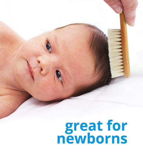 Baby Hair Brush and Comb Set for Newborn, Wooden Brush with Soft Goat Bristles, Baby Grooming Kit by Stone & Clark