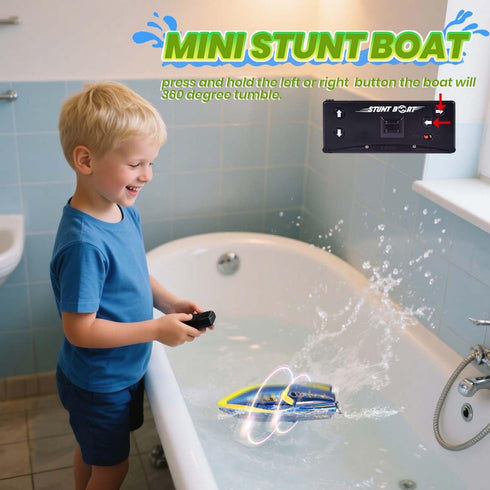 2.4Ghz 360 6+ QUN XING Remote Control Mini Rc Boat Rotating Rechargeable Battery for Pool Toys Kids Years Old Blue