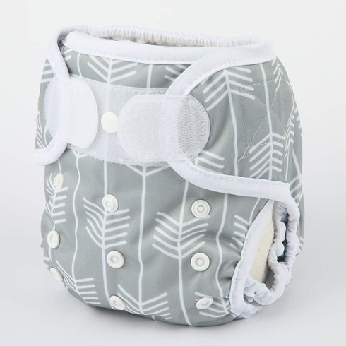 Baby Cloth Diaper Cover Nappy, Hook and Loop Double Gusset for 6.6lbs to 33lbs (Grey Arrow) One Size