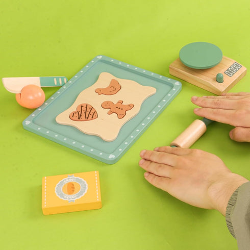 MIKNEKE Set, Set Wooden Cookie Bake Play Food Pretend Play Cookies and Baking for Toddlers, Montessori Play Kitchen