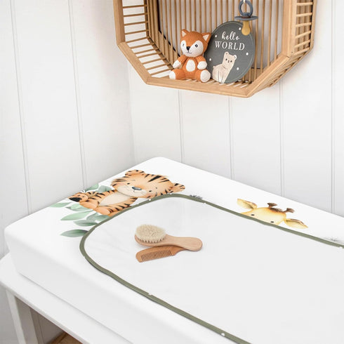 32"/34" 16" HawSkgFub Safari Jungle Baby Animal Leaf Changing Pad Cover, Natural Elephant Giraffe Zebra Lion Tiger
