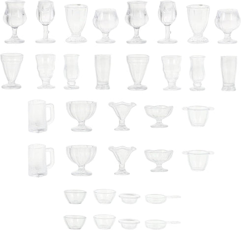 34 Pcs Miniature Cups 1/17 Dollhouse Miniature Wine Glass Drink Cups Set for Kitchen Accessories