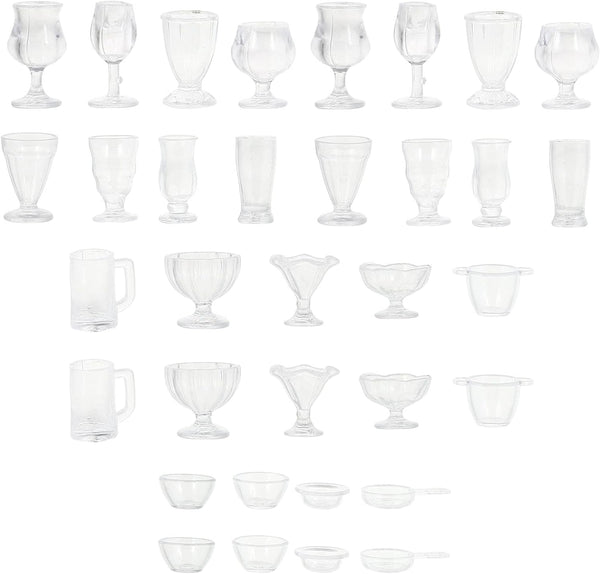 34 Pcs Miniature Cups 1/17 Dollhouse Miniature Wine Glass Drink Cups Set for Kitchen Accessories