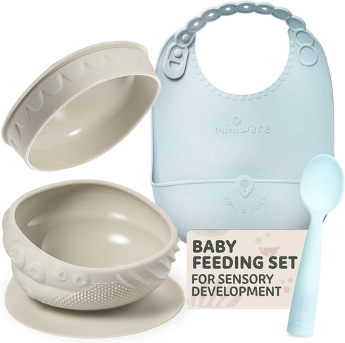 Miniware Sensory Starter Set with Sensory Baby Bowl, Baby Spoon, Roll &