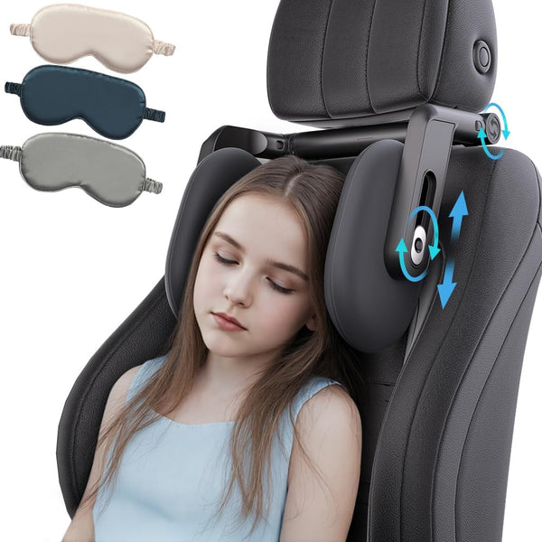 Car Headrest Pillow with Hook, Adjustable Car Seat Neck Support with Memory