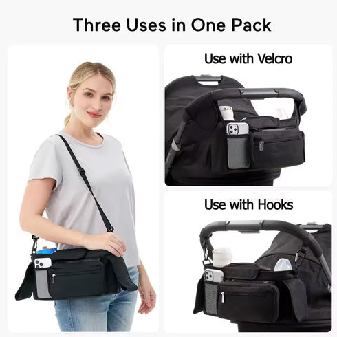 PandaEar Universal Stroller Organizer with Insulated Cup Holders, Parent Console Caddy with Detachable Shoulder Strap