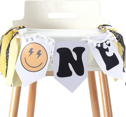 RTHPY 1st One Happy Dude High Chair Banner Boy First Highchair Banner for Birthday Decorations, One Happy Dude Birthday