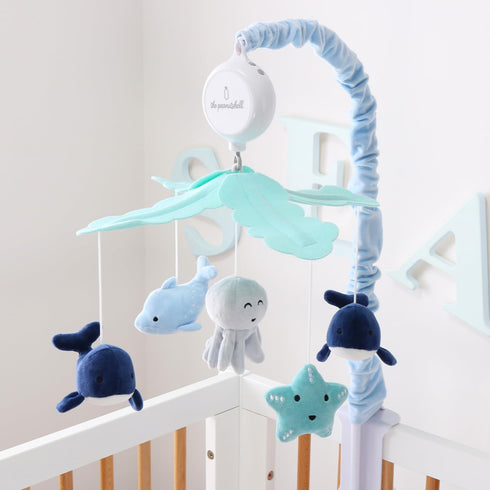 12 The Peanutshell Crib Mobile for Boys or Girls - Light and Dark Blue Musical Baby Crib Mobile with Lullabies, Ocean
