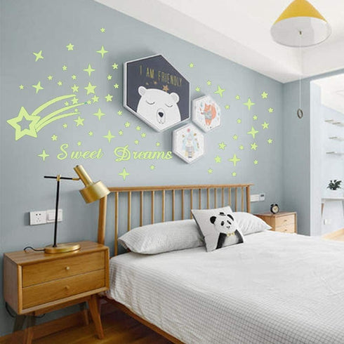 121Pcs Glow in The Dark Ceiling Wall Stickers - Sweet Dreams Glowing Decor for Kids Nursery Bedroom