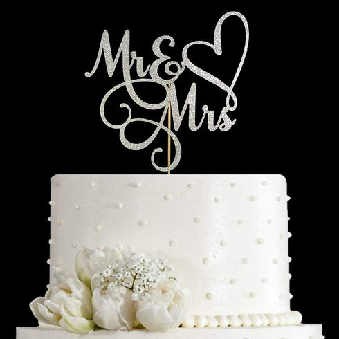 Mr and Mrs Cake Topper, Bride and Groom Wedding Sign, Engagement Cake Toppers Decorations with Double-faced Silver