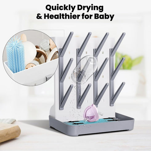 WillMall Countertop 12 Baby Bottle Drying Rack: Vertical Space Saving Large Bottles Holder - Standing Boon Dryer Rack
