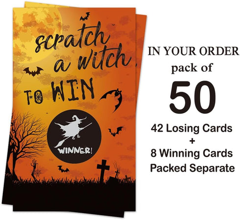 50 Pack Halloween Theme Scratch Off Game - Spider Witch Bat Cards for Halloween Party Activities