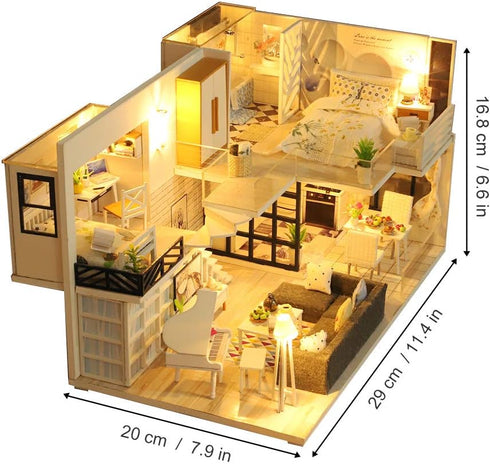 GuDoQi DIY Miniature Dollhouse Kit, Tiny House with Furniture and Music, 1:24 Scale Gift
